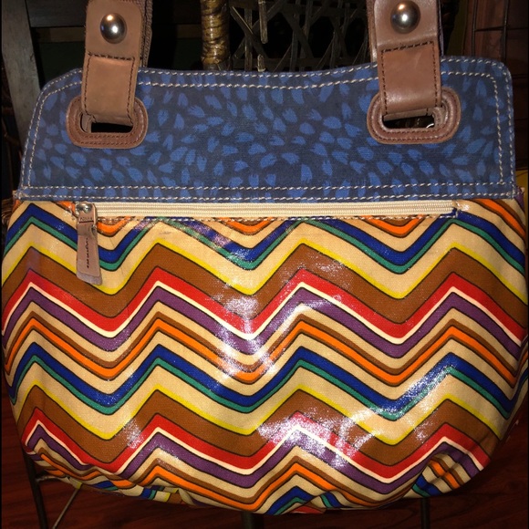 Fossil Key-Per Multi-Color Chevron Tote Bag#ZB5012 - Picture 10 of 16
